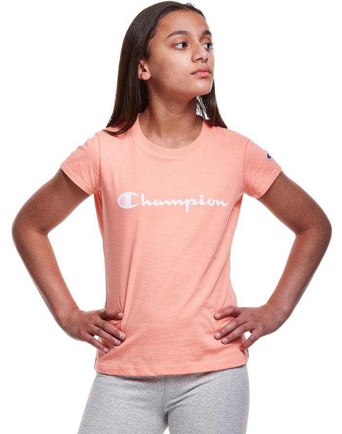 Champion T-Shirt Meisjes - Koraal - Classic Script Logo ( 230815-HUY )